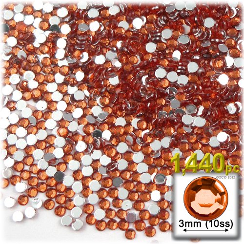 The Crafts Outlet 1440-Piece Flat Back Round Rhinestones, 3mm, Orange