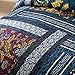 DaDa Bedding Bohemian Midnight Ocean Blue Sea Reversible Real Patchwork Quilted Bedspread Set - Dark Navy Floral Multi-Color Print - King - 3-Pieces