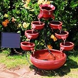 Duo Cascade Solar Fountain - Ceramic Red