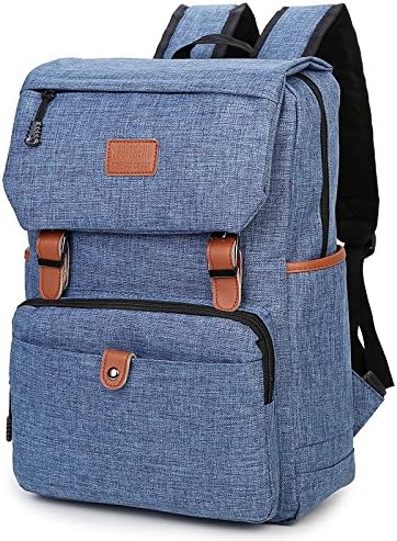 15.6inch Bag Linen Material Backpack School Bag Outdoor Mountaineering Bag (blue)