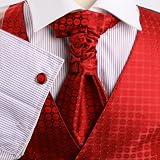 Mens Designer Red pattern Tuxedo for men Vest Set Match Tuxedo Vests ,cufflinks, hanky and Ascot Tie Set for Suit Y&G VS2025