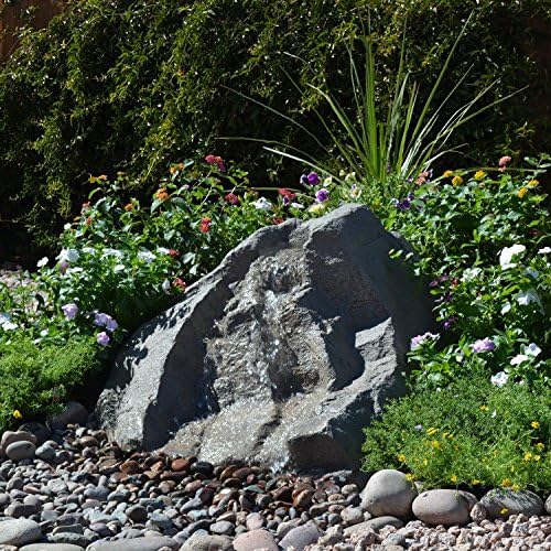 Outdoor Waterfall Fountain With Complete Disappearing Pondless Water Kit and Artificial Rock Waterfall, Mission Falls by EasyFalls in Slate Gray Granite Color