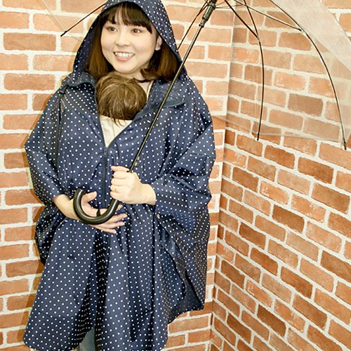Cavecrochet撥水ママポンチョ＆レインコート　水玉・ネイビー