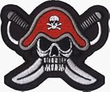 Pirate Skull & Swords with RedBuccaneer Hat with Skull & Crossbones - Embroidered Iron On or Sew On Patch Pirate Skull & Swords with RedBuccaneer Hat with Skull & Crossbones - Embroidered Iron On or Sew On Patch