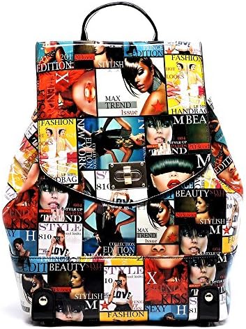 [Concierge Bag] Women's Trendy Fashion Magazine Cover Inspired Vegan Leather Backpack