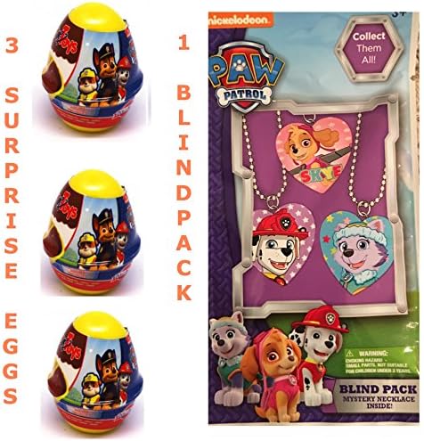 3 New plastic Paw patrol surprise eggs with toy ! BONUS one BLIND PACK WITH NECKLACE