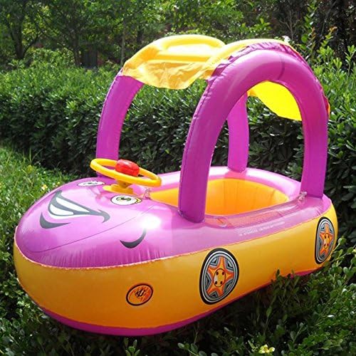 ZQ Stylish water sports Babies swim ring child seat baby float boat seats boat thickening increases with sun canopy with the steering wheel , orange