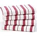 Red Stripe - 4 Pack Oversized Dish Cloth sets in Spice by Cotton Craft - Size 15x15 - Pure 100% Cotton - Crisp Basketweave striped pattern with a hanging loop - Highly absorbent, soft & sturdy - Other colors - Spice, Green, Linen, Black & Blue - Easy care machine wash
