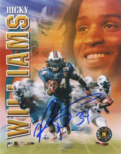Ricky Williams Autographed/Hand Signed Miami Dolphins Football 8x10 Photo