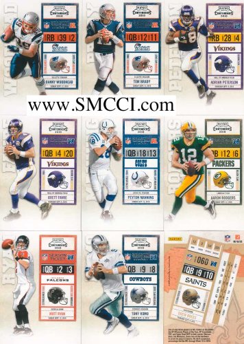 2010 Playoff Contenders Football Series Complete Mint 100 Card Basic Set Including Brett Favre, Drew Brees, Adrian Peterson, Tony Romo, Peyton Manning, Tom Brady, Matt Ryan, Joe Flacco, Michael Vick (In Eagles Jersey!), New England Patriots' Danny Woodhead Rookie Card and More!