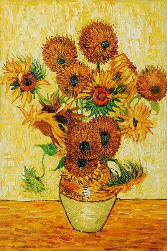 Oil Painting: Vase with Fifteen Sunflowers: Vincent van Gogh Hand-Pain