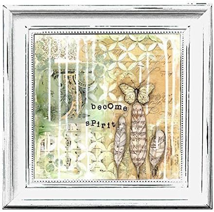 8x8 Mixed media art print - vintage feathers butterfly - spiritual - become spirit