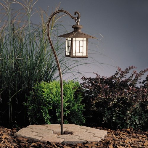 Kichler Lighting 15319PZ Mission Lantern 1-Light 12-Volt Landscape Path  &  Spread Light, Patina Bronze with Satin-Etched Glass