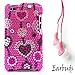 Pink Heart Luxury Design Premium Crystal Rhinestone Cover Protective Case for Apple iPod Touch 4 ( 4th Generation 8GB, 16GB, 32GB ) + Includes a Crystal Clear High Quality HD Noise Filter Ear buds Earphones Headphones ( 3.5mm Jack )
