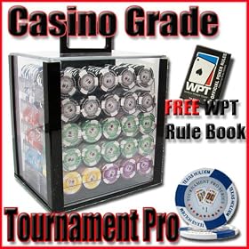 1,000 Ct Tournament Pro 11.5 Gram Clay Poker Chip Set w/ Acrylic Case & Chip Trays & Free WPT Book