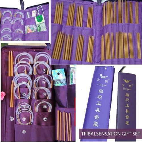 TribalSensation® 166 pcs set of Bamboo Crochet/knitting Carbonized Hooks 25cm,36cm,80cm (2-5mm) with accessories and case