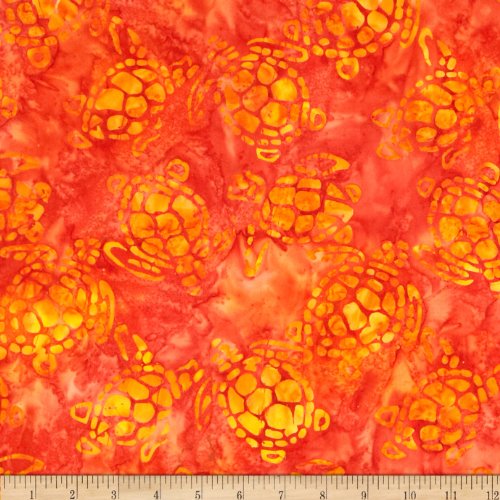 Michael Miller Batik Sea Turtles Orange Fabric By The Yard