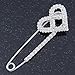 Rhodium Plated Clear Crystal Heart Safety Pin Brooch - 85mm L