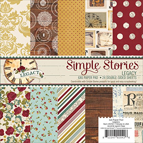 Simple Stories Paper Pad, 6-Inch by 6-Inch, Legacy, 24-Pack
