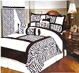 Micro Suede Black and White Zebra Design King Size Comforter Set