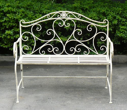 Banc 2 places pour extérieur et jardin - style vintage - fer forgé - blanc