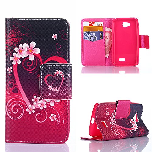 Yakamoz Floral Love Heart Leather Flip Card Slots Wallet Stand Case for LG Optimus F60, LG Transpyre, LG Tribute LS660 with Free Screen Protector & Stylus Pen