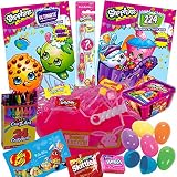 Shopkins Easter Basket - Includes 20 Pieces - Shopkins Basket with Shopkins Easter Eggs Candy Shopkins Coloring Activity Books Crayons Shopkins Toothbrush Jelly Beans and Pink Basket Easter Grass