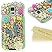 Mavis's Diary for Galaxy S5 Case 3D Handmade Crystal Butterfly and Flowers Rhinestone Diamond with Clear Hard Case Cover for Samsung Galaxy S5 I9600 & Cleaning Cloth (Blue Butterfly Green Case)