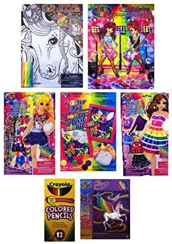 Lisa Frank Fun Gift Bundle #3- 7 Pieces Including Coloring &amp; Activity Book, Velvet Art Kit, Glitter Art, 2 Diva Sticker Dolls, Skye 48 Piece Puzzle and Colored Pencils