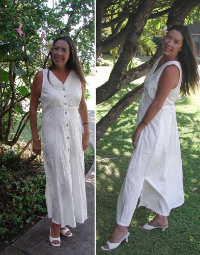 Midnight Palm Long Tank Button Front Hawaiian Aloha Tropical Wedding Dress