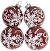 Set 4 Translucent Red Snowflake Glass Christmas Ornaments 2.75