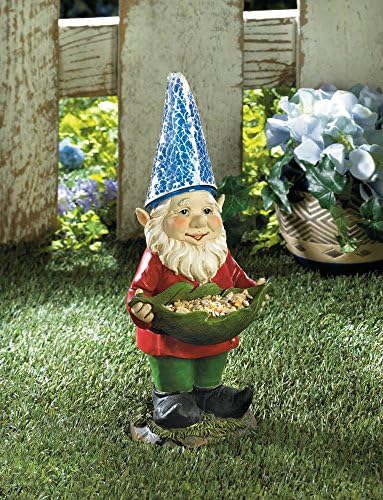 Bird Feeder Gnome Solar Statue Light Garden Yard Lawn Glow Plastic Feed Panel