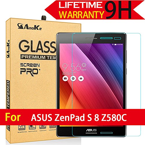 ASUS ZenPad S 8.0 Z580C Z580CA Glass Screen Protector, AnoKe [Lifetime Warranty](0.3mm 9H) Tempered Film Shield Guard For Z580C Glass