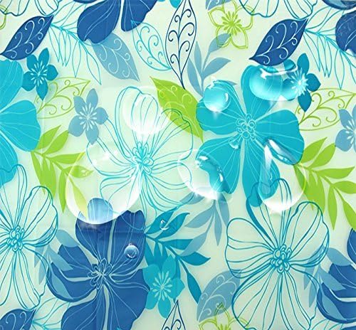 FU GLOBAL Perfect Upgrade Bathroom PEVA Shower Curtain with Blue Flowers Prints,70"x72" (Prints Curtain)