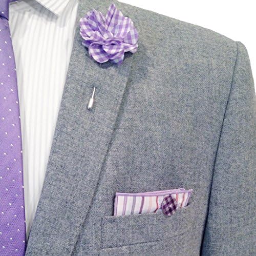 White &amp; Multi Stripe w/ Gingham Button Men's Pocket Square by The Detailed Male
