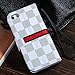 RAYTOP Luxury Brand Designer White Checks PU Leather Cases Wallet Flip Covers for Apple iPhone 5 5s with Kickstand Function Card Holder Stand Classic Classy Decent Design High Quality Cheap