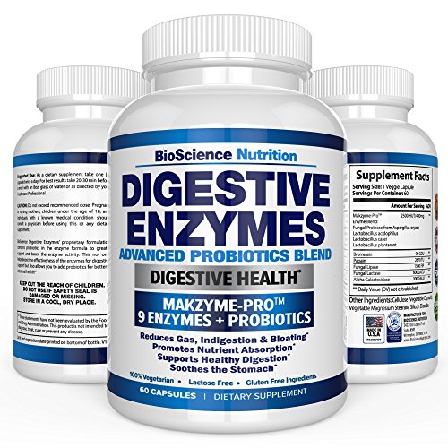 Digestive Enzymes with Probiotics - #1 MULTI ENZYME Nutritional Supplement - Acidophilus Bromelain Papaya Papain Lipase & Lactase - Improve Digestion & Digest Better - 60 Pills - BioScience Nutrition