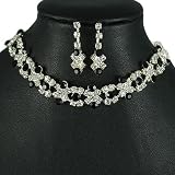Silver and Black Crystal Rhinestone Choker Necklace Set