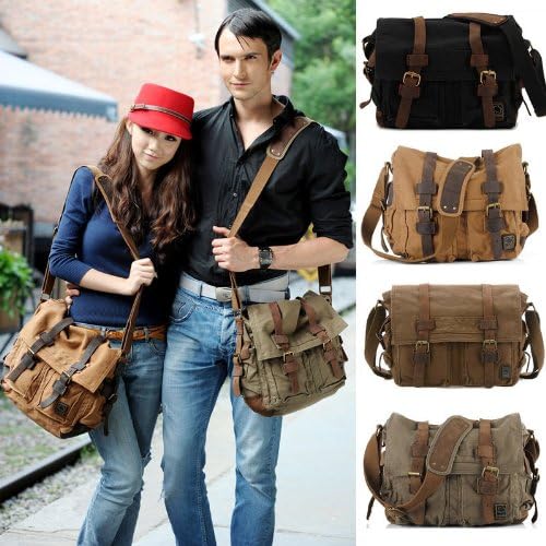 Metro Shop New Vintage Casual Unisex Men Women Canvas + Leather Fashion Men Crossbody Messenger Shoulder Bag Satchel Laptop School Bag