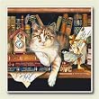 AbsorbaStone Coaster set ~ Literary Cat ~4 Tile Drink Coasters ~ code 250