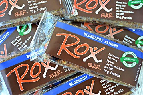 THE Protein Bar For A Healthy, Active Lifestyle. All Natural, Protein-Packed, Nutritious & Delicious. Rox Bars Sustain Energy Levels for Maximum Performance. (Blueberry Almond)