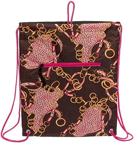 Womens 15" Sling Sack Drawstring Bag (Brown &amp; Pink Leopard Chain)
