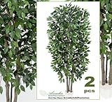 IMAGE OF TWO 7' Very Full Ficus Real Wood Trunks Artificial Trees Silk Plants
