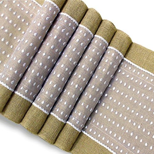 12"x108" Hessian Burlap Lace Table Runner for Linen Jute Wedding Party by Royal Mii (1, 7.9" Lace Covered)