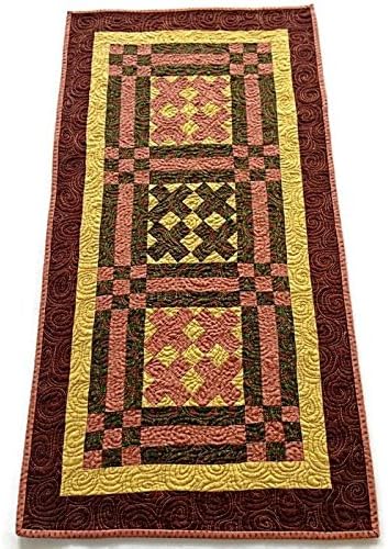 Earthtone Quilted Table Runner- Brown, Tan, Green, Rust
