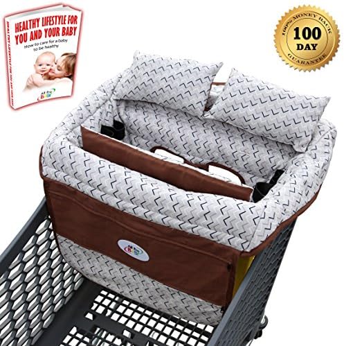 All Pro Baby Shopping Cart Cover with 2 Pillows &amp; Padded Cushions | Best Grocery Cart Cover for Infant &amp; Toddler | Boy &amp; Girl | Restaurant High Chair Seat Cover | Safety Strap &amp; Phone Pocket (Zigzag)
