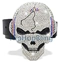 Skull Listening to Music Iced Out Silver Hip Hop Belt Buckle