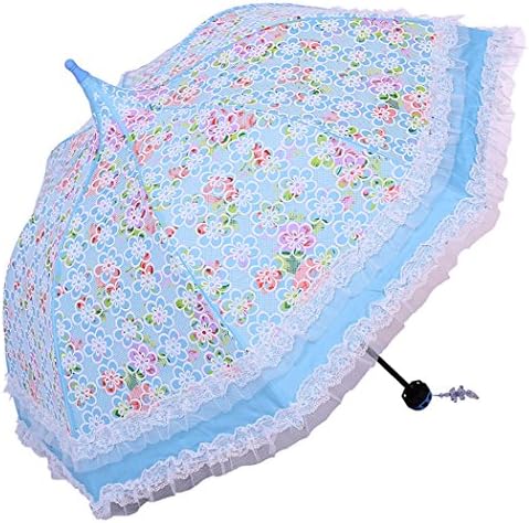 Sweet Home Gift Fashion Umbrella Princess Brolly Anti-UV Windproof Pagoda Umbrella with frills(Blue)