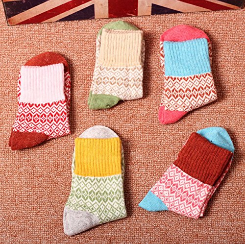 Pack of 5 Womens Thick Knit Warm Casual Wool Crew Winter Socks