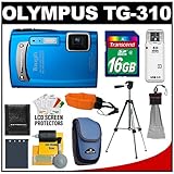 Olympus Tough TG-310 Shock & Waterproof Digital Camera (Blue) with 16GB Car ....